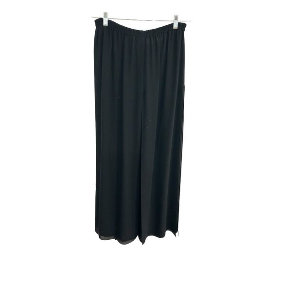 Adrianna Papell Sz 10 Black Wide Leg Pants Floral Beaded Embellished Cocktail - Picture 2 of 11